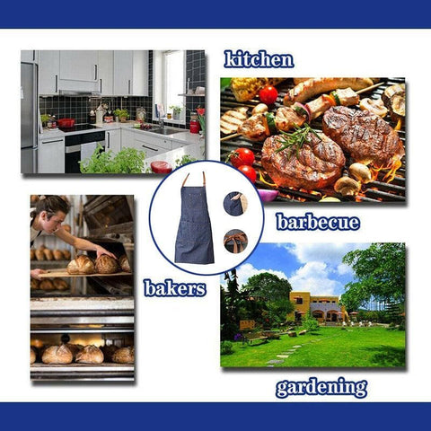 Adjustable Denim Apron Pocket Hanging Neck Cooking Kitchen Baking Bar Cafe Chefs