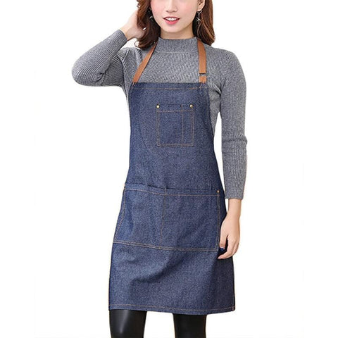 Adjustable Denim Apron Pocket Hanging Neck Cooking Kitchen Baking Bar Cafe Chefs