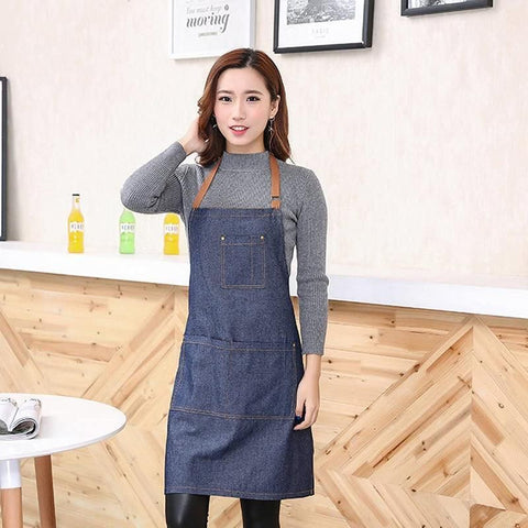 Adjustable Denim Apron Pocket Hanging Neck Cooking Kitchen Baking Bar Cafe Chefs