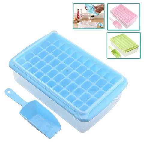 55 Grids Ice Cube Tray Mould With Lid And Storage Box Scoop Set Maker Ice Cube - Blue
