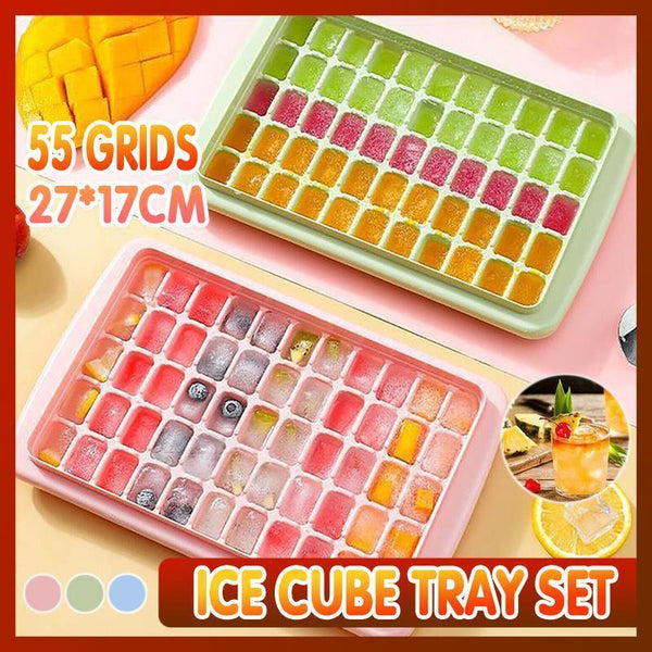 55 Grids Ice Cube Tray Mould With Lid And Storage Box Scoop Set Maker Ice Cube - Green
