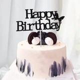 Happy Birthday Cake Topper Colour Printed Acrylic Party Decorations - Gold-Deer