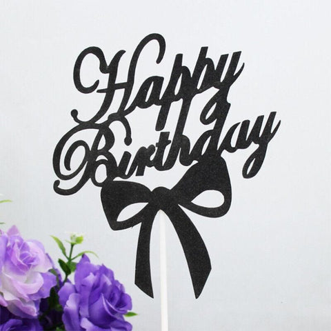 Happy Birthday Cake Topper Colour Printed Acrylic Party Decorations - Gold-Deer