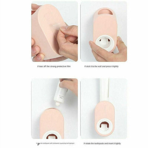 Automatic Toothpaste Dispenser Bathroom Wall-Mounted Rack Toothbrush Holder - Dark Blue