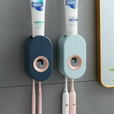 Automatic Toothpaste Dispenser Bathroom Wall-Mounted Rack Toothbrush Holder - Dark Blue