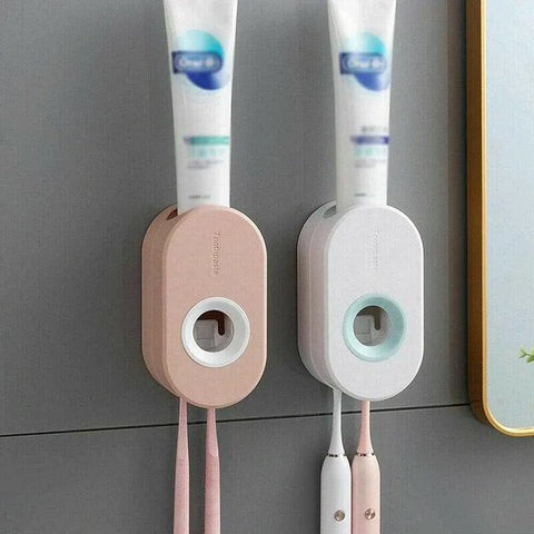Automatic Toothpaste Dispenser Bathroom Wall-Mounted Rack Toothbrush Holder - Dark Blue