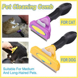 Pet Hair Removal Brush Deshedding Tool for Cats Dogs Grooming Comb Fur Remover - Yellow