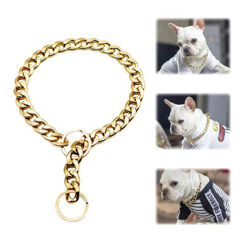 Dog Chain Collar Heavy Duty Choker Double Pet Slip Check Twist Link Chrome Chain Gold - 55CM