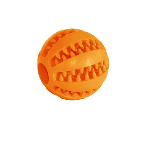 Dog Chew Toy Rubber Ball Treat Dispenser Dental Cleaning Training Play Ball - Orange Spherical (Small)