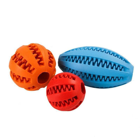 Dog Chew Toy Rubber Ball Treat Dispenser Dental Cleaning Training Play Ball - Light Blue Rugby (11.5CM)