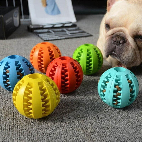 Dog Chew Toy Rubber Ball Treat Dispenser Dental Cleaning Training Play Ball - Light Blue Spherical (Small)