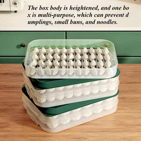3/4 Layer Large Capacity Dumpling Box Sealed Fresh Wonton Storage Container - Green-3 Layer