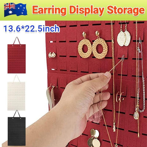 Hanging Jewelry Organizer Earring Necklace Holder Felt Display Storage Rack - White