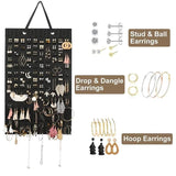 Hanging Jewelry Organizer Earring Necklace Holder Felt Display Storage Rack - White