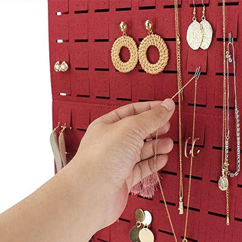 Hanging Jewelry Organizer Earring Necklace Holder Felt Display Storage Rack - White