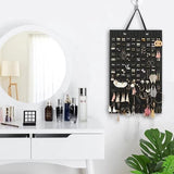 Hanging Jewelry Organizer Earring Necklace Holder Felt Display Storage Rack - White