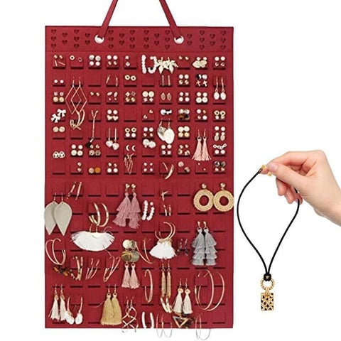 Hanging Jewelry Organizer Earring Necklace Holder Felt Display Storage Rack - White