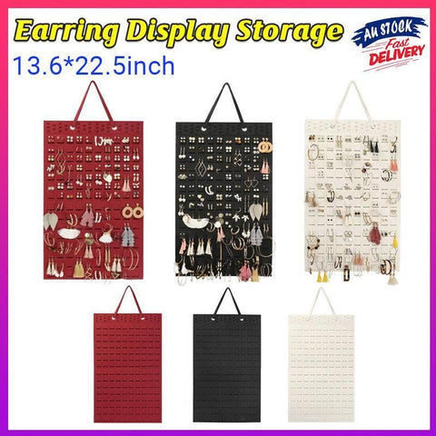 Hanging Jewelry Organizer Earring Necklace Holder Felt Display Storage Rack - White