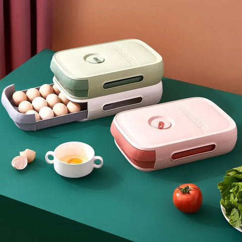 Drawer Type Eggs Tray Fruit Storage Box Kitchen Stacking Holder Food Container - Green