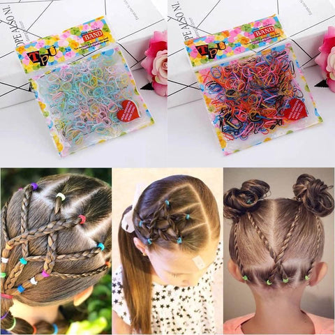400pcs Small Elastic Rubber Band Hair Ties Multi Colour Black Ponytail Holders - Pearlescent Multi-Colour