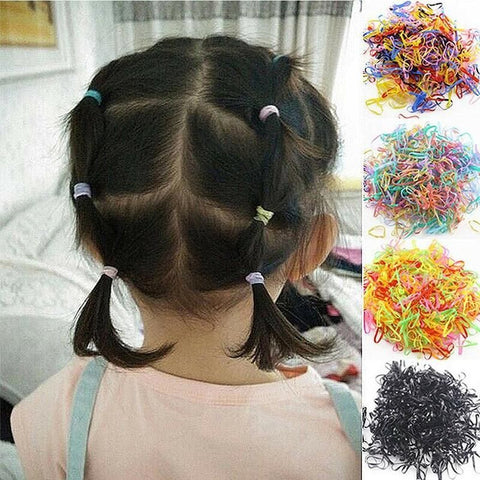 400pcs Small Elastic Rubber Band Hair Ties Multi Colour Black Ponytail Holders - Pearlescent Multi-Colour