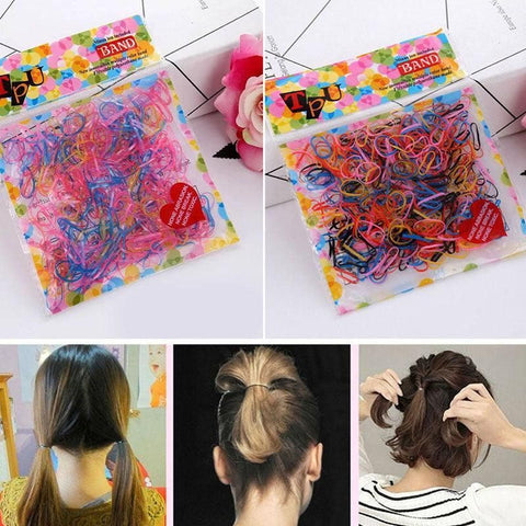 400pcs Small Elastic Rubber Band Hair Ties Multi Colour Black Ponytail Holders - Pearlescent Multi-Colour