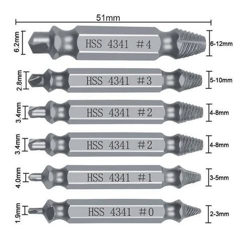 6Pcs Damaged Screw Extractor Set Easy Out Broken Drill Bit Remover Kit Speed Out