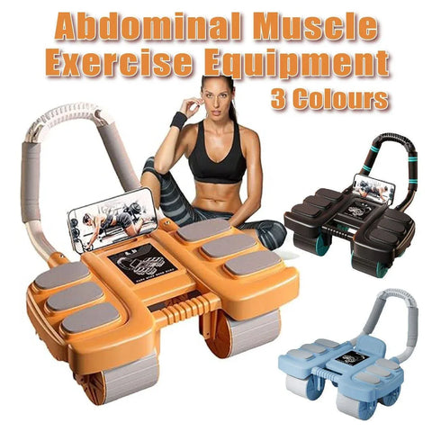 Four Wheel Abdominal Exercise Roller Elbow Support for Core Strength Training - Black