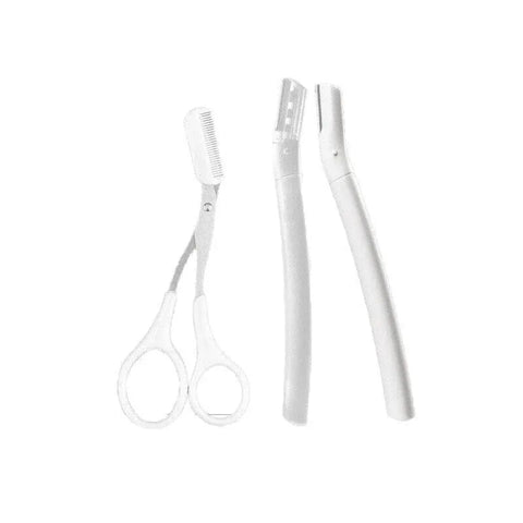 3Pcs Eyebrow Razor Set Facial Trimmer Shaver Blade Hair Remover Beauty Tool - White+Clear Eyebrow Razor+Scissor