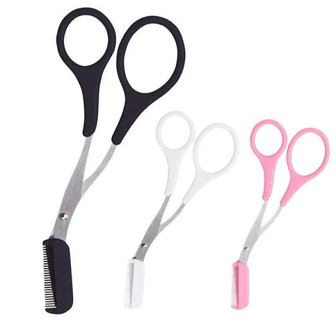 Eyebrow Scissors with Comb Stainless Steel Makeup Trimmer Beauty Tool 3 Colours - Black (Eyebrow Razor + Scissor)