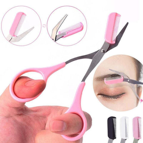 Eyebrow Scissors with Comb Stainless Steel Makeup Trimmer Beauty Tool 3 Colours - Black (Eyebrow Razor + Scissor)