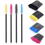 50X Disposable Mascara Wands Eyelash Brushes Applicator Lash Extension Brush - Black+Clear