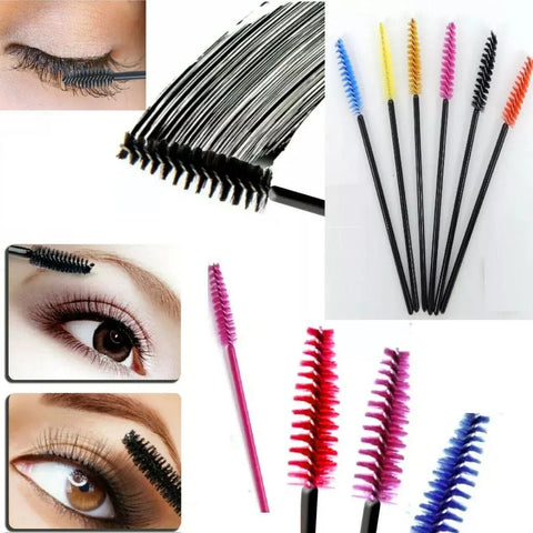 50X Disposable Mascara Wands Eyelash Brushes Applicator Lash Extension Brush - Black+Clear