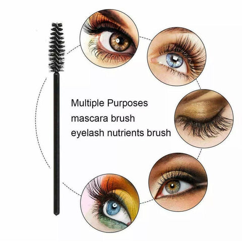 50X Disposable Mascara Wands Eyelash Brushes Applicator Lash Extension Brush - Black+Clear