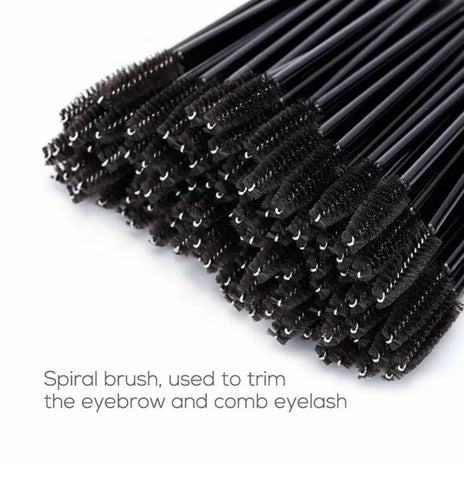 50X Disposable Mascara Wands Eyelash Brushes Applicator Lash Extension Brush - Black+Clear