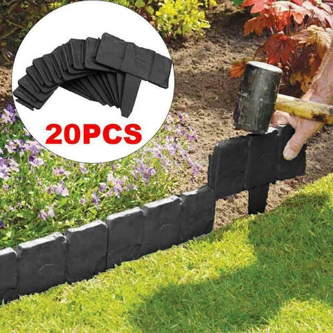 20pcs Garden Fence Edging Plastic Lawn Border for Outdoor Yard Flower Bed - Grey