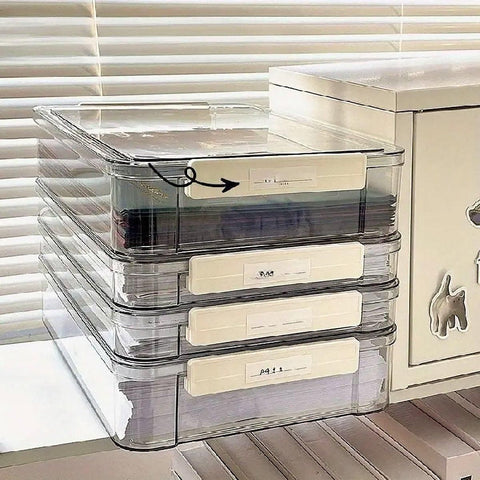 Large Capacity A4 File Storage Box Transparent Plastic Document Organizer Case - Small