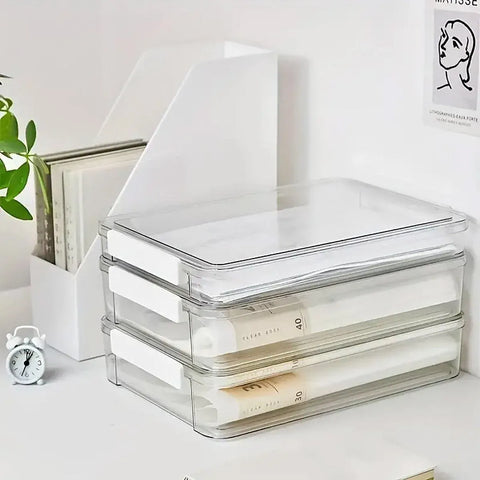 Large Capacity A4 File Storage Box Transparent Plastic Document Organizer Case - Small