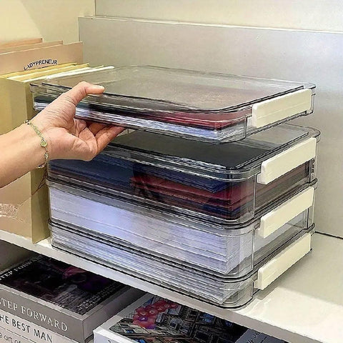 Large Capacity A4 File Storage Box Transparent Plastic Document Organizer Case - Small