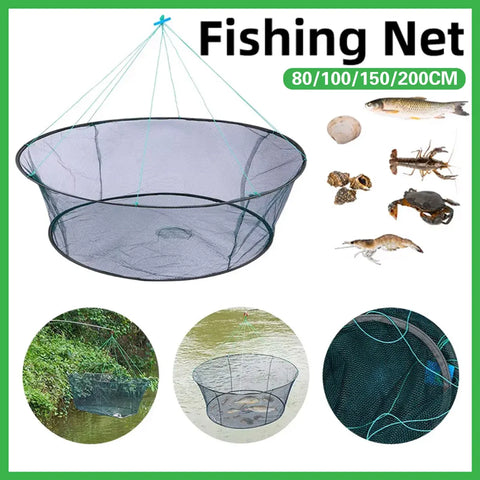 Open Folding Fishing Net Round Fishnet Portable Fish Pocket for Outdoor Angling - 80cm