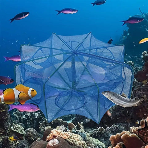 6/8/10 Holes Fishing Net Small Foldable Square Folding Shrimp Eel Lobster Trap - 8Holes