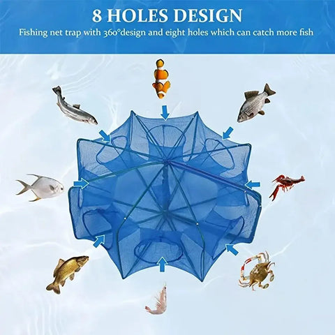 6/8/10 Holes Fishing Net Small Foldable Square Folding Shrimp Eel Lobster Trap - 8Holes