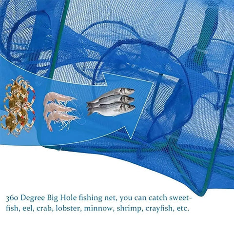 6/8/10 Holes Fishing Net Small Foldable Square Folding Shrimp Eel Lobster Trap - 8Holes