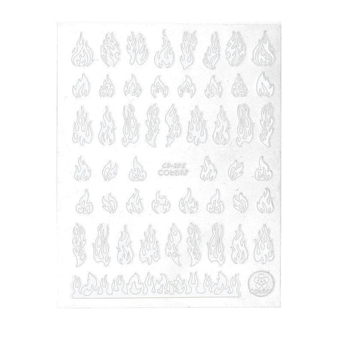 3D Flame Nail Stickers Fire Design Manicure Decals Self Adhesive Nail Art Sheet - White