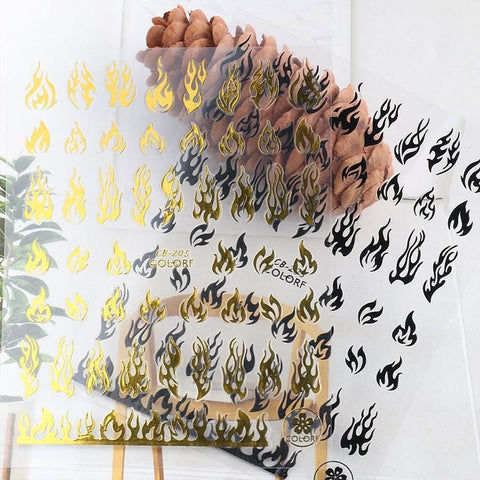 3D Flame Nail Stickers Fire Design Manicure Decals Self Adhesive Nail Art Sheet - White