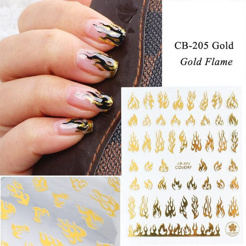 3D Flame Nail Stickers Fire Design Manicure Decals Self Adhesive Nail Art Sheet - White