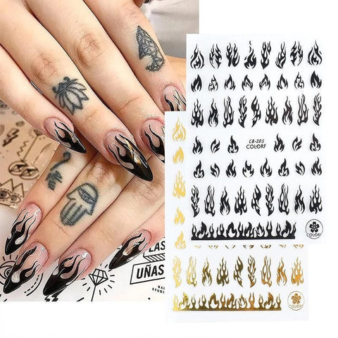 3D Flame Nail Stickers Fire Design Manicure Decals Self Adhesive Nail Art Sheet - White