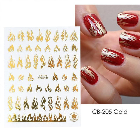 3D Flame Nail Stickers Fire Design Manicure Decals Self Adhesive Nail Art Sheet - White