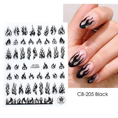 3D Flame Nail Stickers Fire Design Manicure Decals Self Adhesive Nail Art Sheet - White