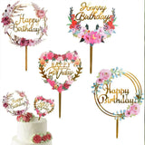 Happy Birthday Anniversary Wedding Cake Flowers Topper Acrylic Party Decorations - NO.11